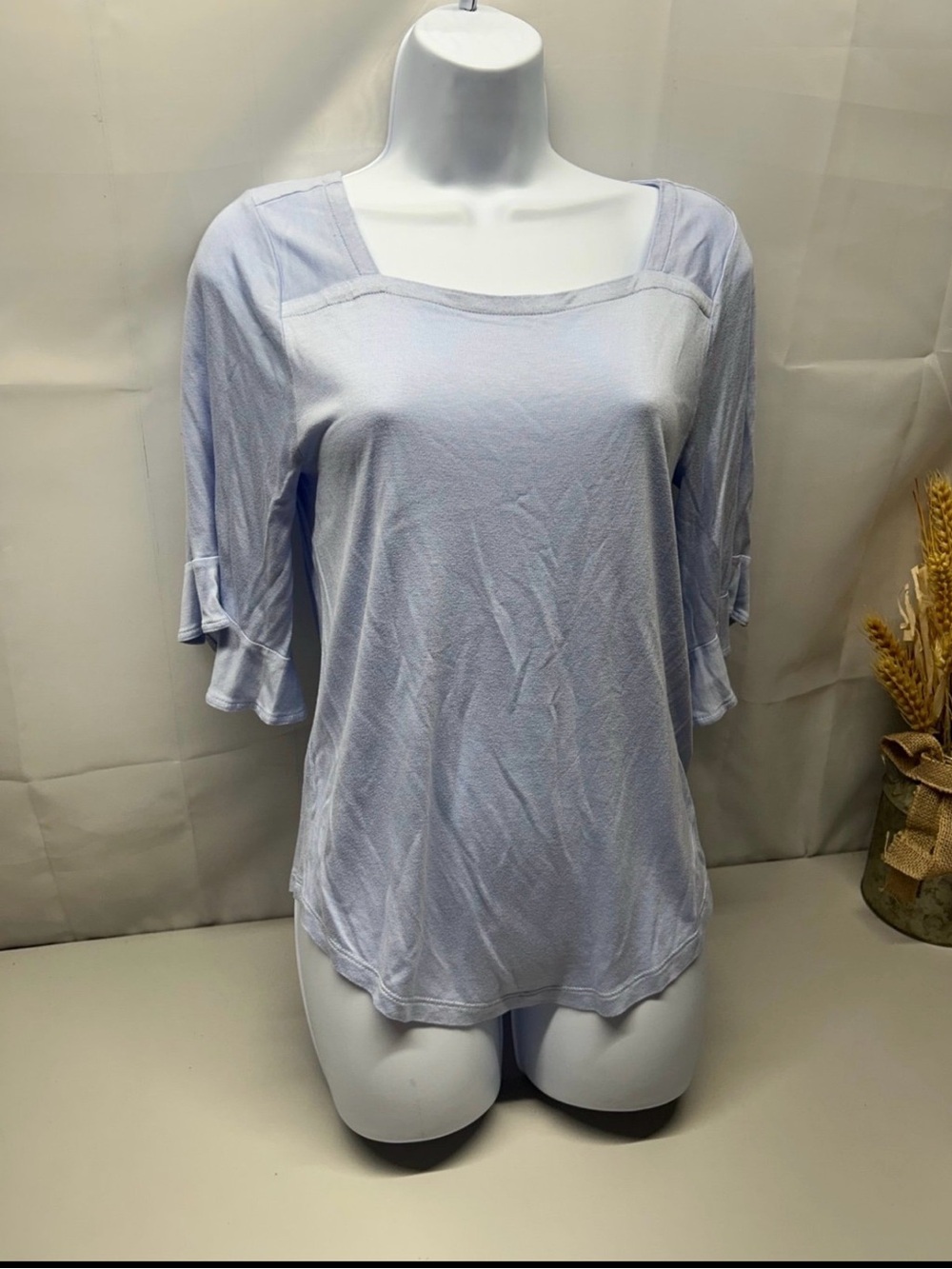 LOFT Light Blue Square Neck Ruffle Sleeve Tee